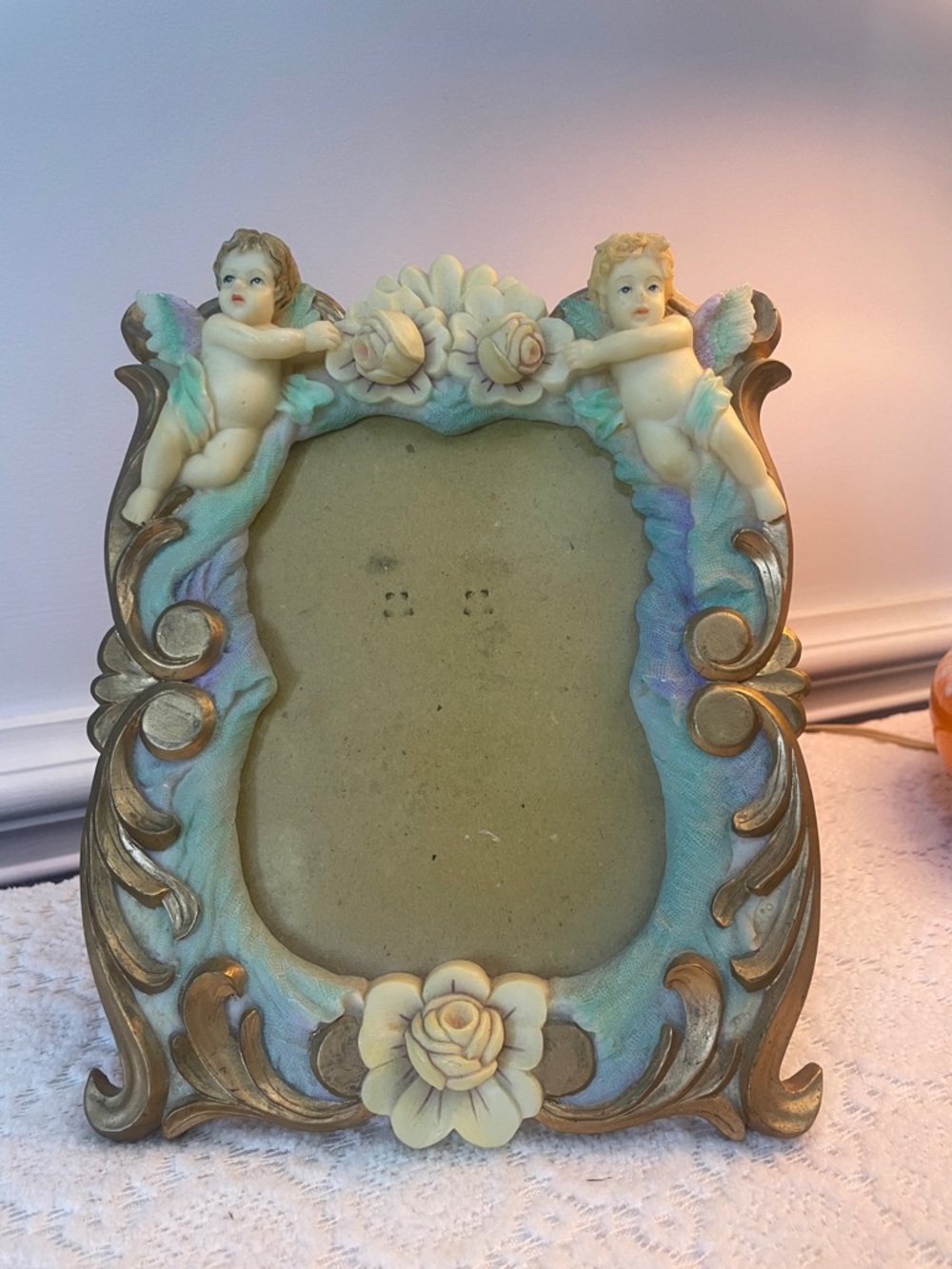 Cherub Decorative Resin Photo Frame in blue and Gold - Victorian style 5x7